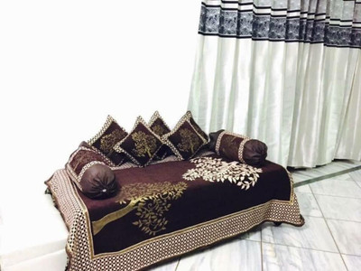 RS ENTERPRISES Chenille Abstract Diwan Set(Multicolor)