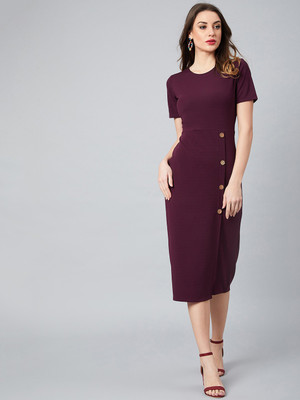 ATHENA Women Sheath Maroon Midi/Calf Length Dress