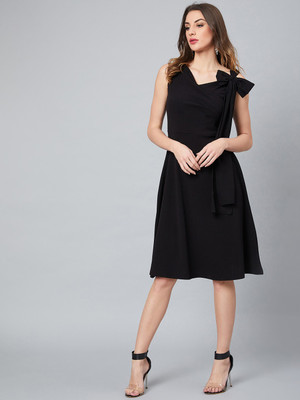 ATHENA Women A-line Black Midi/Calf Length Dress