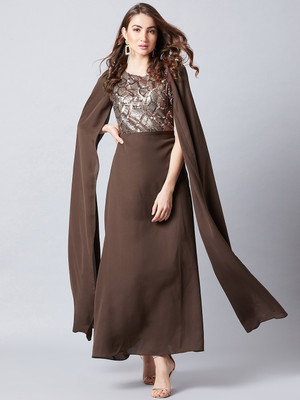 ATHENA Women Fit and Flare Brown Maxi/Full Length Dress
