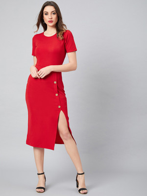 ATHENA Women Sheath Red Midi/Calf Length Dress