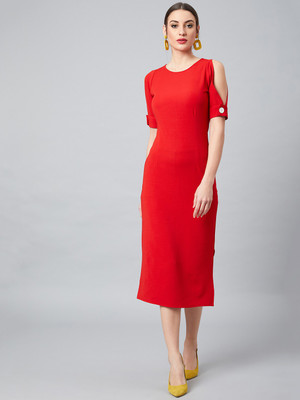 ATHENA Women Sheath Red Midi/Calf Length Dress