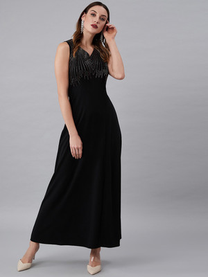 ATHENA Women A-line Black Maxi/Full Length Dress