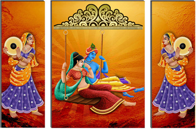 eCraftIndia 6MM MDF Set of 3 Radha Krishna Satin Matt Texture UV Art Ink 12 inch x 18 inch Painting(Without Frame, Pack of 3)