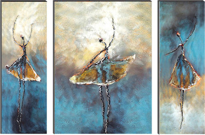 eCraftIndia 6MM MDF Set of 3 Dancing Lady Satin Matt Texture UV Art Ink 12 inch x 18 inch Painting(Without Frame, Pack of 3)