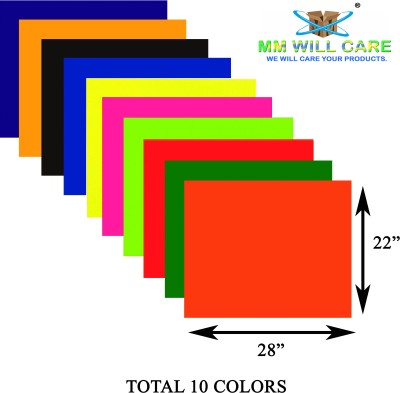 JIA Fluorescent Poster Color unruled 22 X 28 Inch 120 gsm Coloured Paper(Set of 10, Orange, Green, Red, Spring Green, Pink, Yellow, Indigo Blue, Black, Gold & Blue.)