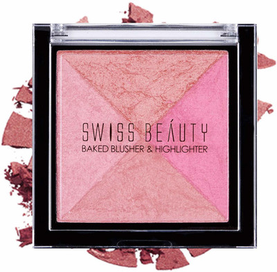 SWISS BEAUTY 4 Color Baked Blusher &  Highlighter(04 Multicolor (Peach, Baby Pink, & Pink))