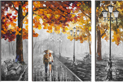 eCraftIndia 6MM MDF Set of 3 Loving Couple in Rain Satin Matt Texture UV Art Ink 12 inch x 18 inch Painting(Without Frame, Pack of 3)