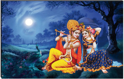 eCraftIndia 6MM MDF Radha Krishna Playing Flute Satin Matt Texture UV Art Ink 8 inch x 12 inch Painting(Without Frame)