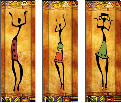 eCraftIndia 6MM MDF Set of 3 Dancing Women Satin Matt Texture UV Art Ink 14 inch x 15 inch Painting(Without Frame, Pack of 3)