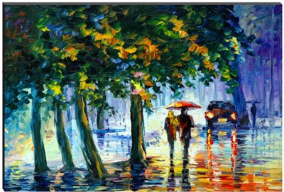 eCraftIndia 6MM MDF Loving Couple Under Umbrella in rain Satin Matt Texture UV Art Ink 8 inch x 12 inch Painting(Without Frame)