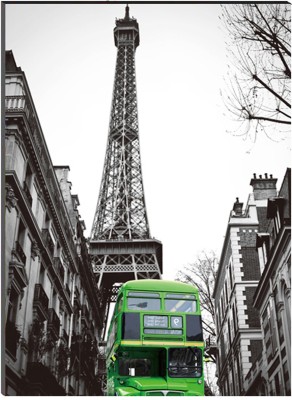 eCraftIndia MDF Green Bus Underneath Effiel Tower Satin Matt Texture UV Art Ink 12 inch x 8 inch Painting(Without Frame)