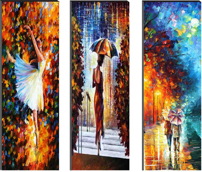 eCraftIndia 6MM MDF Set of 3 Rain View Scene Satin Matt Texture UV Art Ink 14 inch x 15 inch Painting(Without Frame, Pack of 3)