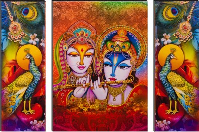 eCraftIndia 6MM MDF Set of 3 Radha Krishna Satin Matt Texture UV Art Ink 12 inch x 18 inch Painting(Without Frame, Pack of 3)