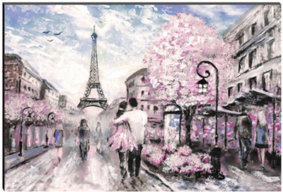 eCraftIndia 6MM MDF Couple walking in front of Effiel Tower Satin Matt Texture UV Art Ink 8 inch x 12 inch Painting(Without Frame)