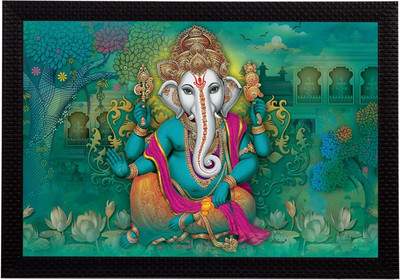 eCraftIndia Lord Ganesha Satin Matt Texture UV Art Ink 10 inch x 14 inch Painting(With Frame)