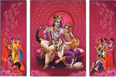 eCraftIndia 6MM MDF Set of 3 Radha Krishna Satin Matt Texture UV Art Ink 12 inch x 18 inch Painting(Without Frame, Pack of 3)