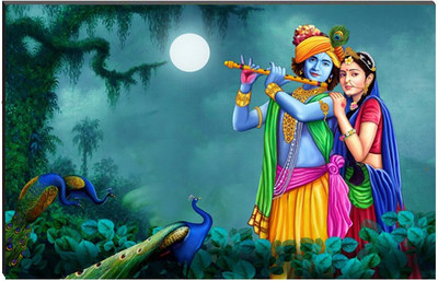 eCraftIndia 6MM MDF Radha Krishna Playing Flute Satin Matt Texture UV Art Ink 8 inch x 12 inch Painting(Without Frame)