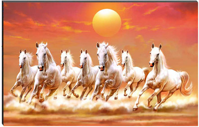 eCraftIndia 6MM MDF 7 Lucky Running Horses Satin Matt Texture UV Art Ink 12 inch x 18 inch Painting(Without Frame)
