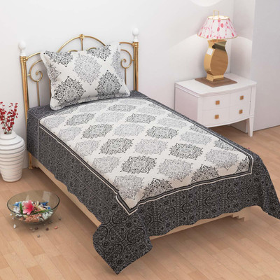 Spangle Homes 300 TC Cotton Single Printed Flat Bedsheet(Pack of 2, Grey)