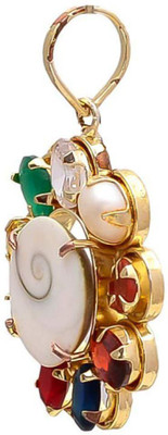 PHONATION Multicolour Synthetic Navratna Gomti Chakra Brass Pendant for Men and Women Gold-plated Coral Alloy