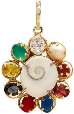 bhaune acessories Navratna/Navratan Pendant With Gomti Chakra In The Centre For Health,Wealth & Good Fortune Brass Yantra(Pack of 1)