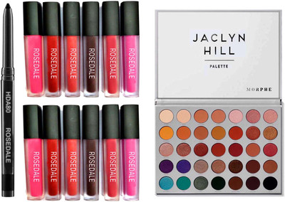 ROSEDALE Smudge Proof HDA80 Makeup Essentials Drama Kohl Kajal & The Essential Signature Gloss Set of 12 Liquid Matte Lipstick & Morphe The Hill Eyeshadow Palette Multi Color 35 Shade(14 Items in the set) ROSEDALE Smudge Proof HDA80 Makeup Essentials Drama Kohl Kajal & The Essential Signature Gloss Set of 12 Liquid Matte Lipstick & Morphe The Hill Eyeshadow Palette Multi Color 35 Shade(14 Items in the set)