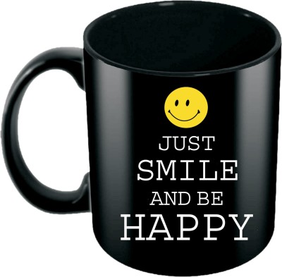ADITI Designs Smile Clipart Just Smile And Be Happy on Solid Black Ceramic Coffee Mug(350 ml)