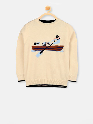 Cherry Crumble by Nitt Hyman Self Design Round Neck Casual Baby Boys & Baby Girls Beige Sweater