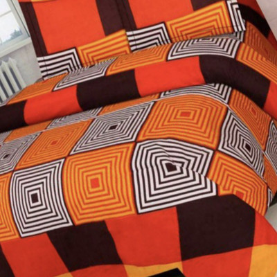 SAMRAT 160 TC Polycotton Double 3D Printed Flat Bedsheet(Pack of 1, Orange, yello, White)