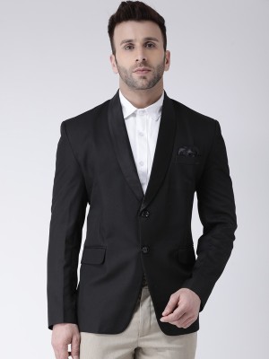 Hangup Solid Single Breasted Formal Men Blazer(Black)