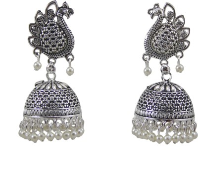 jashan accessories Jashan Accessories Oxidised German Silver Peacock Design Jhumka Jhumki Pearl Earrings Fashion Jewellery For Women girls Partywear Brass Jhumki Earring