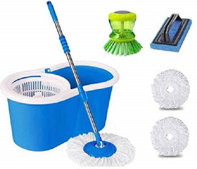 JSN Easy Magic Floor Mop 360 Degree Bucket mopper floor cleaner with bucket 2 Microf Mop Set(Blue)