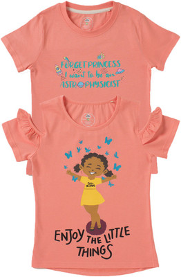 Cub McPaws Girls Casual Organic Cotton Blend Top(Multicolor, Pack of 2)