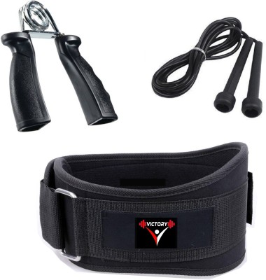 VICTORY Combo Supreme Gym Belt (M) Size (30-34) & Hand Grip & Skipping Rope Fitness Accessory Kit Kit