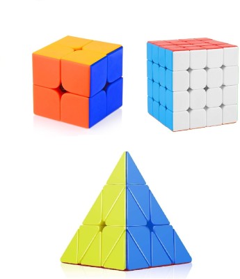 JAYNIL ENTERPRISE High Speed Stickerless 2x2x2 , 4x4x4 and Triangle Pyramid Puzzle Cube(3 Pieces)