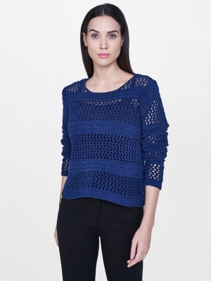 AND Casual 3/4 Sleeve Self Design Women Blue Top