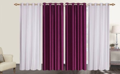 N2C Home 151 cm (5 ft) Polyester Semi Transparent Window Curtain (Pack Of 4)(Plain, Wine,White)