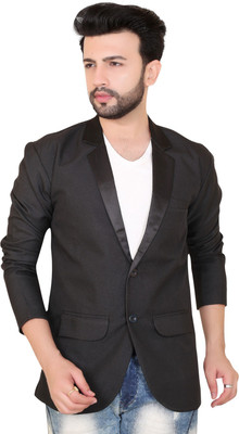 abc garments Solid Tuxedo Style Casual Men Blazer(Black)