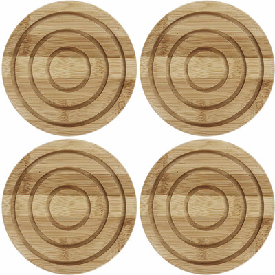 HOKiPO Round Bamboo Coaster Set(Pack of 4)