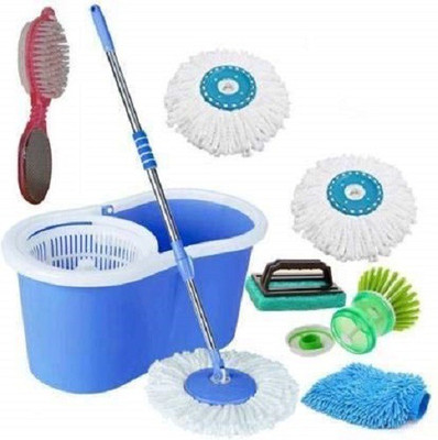 JSN asy Magic Spin Floor Mop 360 Degree Bucket mopper floor cleaner with bucket 2 Mi Mop Set(Multicolor)