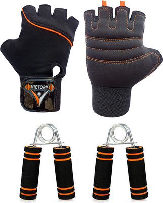 VICTORY Combo Lycra Skin fit Gym Glove Neo-2 & Soft Hand Grip for Training, Exercise Fitness Accessory Kit Kit