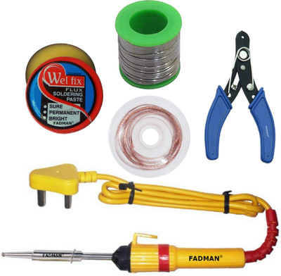 FADMAN 5 IN 1 SOLDERING IRON KIT (SET OF 5) | SOLDER WIRE | SOLDERING PASTE FLUX | DESOLDERING WICK | WIRE CUTTER | SOLDERING IRON 25 W Simple(Flat Tip)