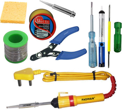 FADMAN 9 IN 1 SOLDERING IRON KIT (SET OF 9) | SOLDER WIRE | SOLDERING PASTE FLUX | DESOLDERING PUMP | WIRE CUTTER | SOLDERING IRON BIT | SPONGE | 2 IN 1 SCREW DRIVER | TESTER | SOLDERING IRON 25 W Simple(Flat Tip) FADMAN 9 IN 1 SOLDERING IRON KIT (SET OF 9) | SOLDER WIRE | SOLDERING PASTE FLUX | DESOLDERING PUMP | WIRE CUTTER | SOLDERING IRON BIT | SPONGE | 2 IN 1 SCREW DRIVER | TESTER | SOLDERING IRON 25 W Simple(Flat Tip)