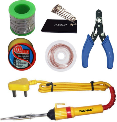 FADMAN 6 IN 1 SOLDERING IRON KIT (SET OF 6) | SOLDER WIRE | SOLDERING PASTE FLUX | DESOLDERING WICK | WIRE CUTTER | STAND | SOLDERING IRON 25 W Simple(Flat Tip)