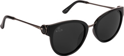 AISLIN Oval, Aviator Sunglasses(For Men & Women, Black)