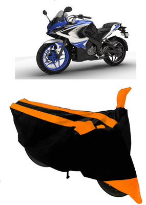 THE REAL ARV Waterproof Two Wheeler Cover for Bajaj(Pulsar RS 200, Orange, Black)