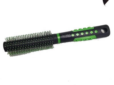 Scarlet Line Professional Round Brush with Stylish Grip Handle for Men & Women, Black & Green