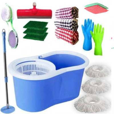 JSN Easy Magic Spin Floor Mop 360 Degree Bucket mopper floor cleaner with bucket 3 M Mop Set(Multicolor)
