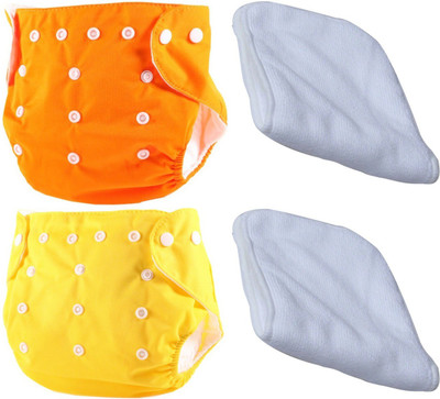 Orcoa Baby Cloth Reusable, Washable, Adjustable Button Diaper With 3 Layer Insert (Pack of 2).